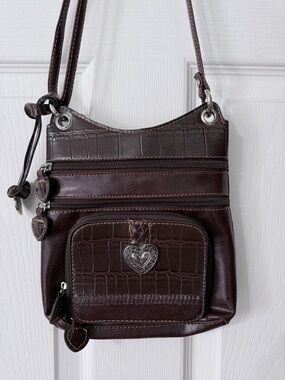 Brown Croc Embossed Leather Shoulder Crossbody Bag Purse Brighton Inspired